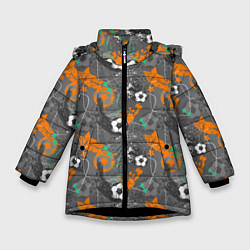 Куртка зимняя для девочки Football, цвет: 3D-черный