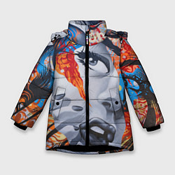 Куртка зимняя для девочки Девушка арт, цвет: 3D-черный
