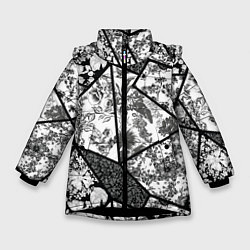 Куртка зимняя для девочки Цветочный Кинцуги Kintsugi, цвет: 3D-черный