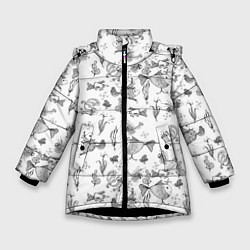 Куртка зимняя для девочки Рисованные сказочные рыбки, цвет: 3D-черный
