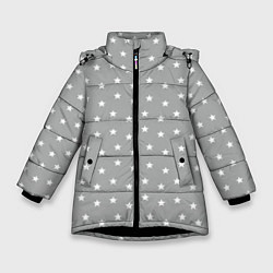 Куртка зимняя для девочки Белые Звездочки На сером Фоне, цвет: 3D-черный