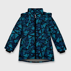 Зимняя куртка для девочки Синий полигональный паттерн