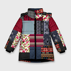 Куртка зимняя для девочки Деревенский стиль Пэчворк, цвет: 3D-черный
