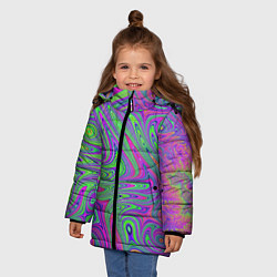 Куртка зимняя для девочки Неоновый абстрактный узор, цвет: 3D-черный — фото 2