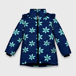Зимняя куртка для девочки Цветы Голубые