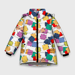Куртка зимняя для девочки Ретро узор-заплатки, цвет: 3D-светло-серый