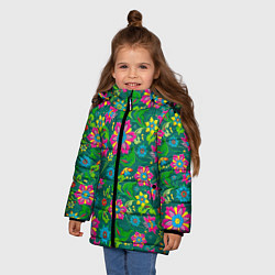 Куртка зимняя для девочки Поле разноцветных цветков, цвет: 3D-черный — фото 2