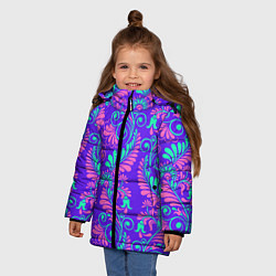 Куртка зимняя для девочки Яркий цветочный узор, цвет: 3D-черный — фото 2