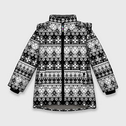 Куртка зимняя для девочки Черно-белый орнамент, цвет: 3D-светло-серый