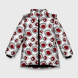 Куртка зимняя для девочки Красно черный узор на белом, цвет: 3D-черный