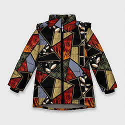 Куртка зимняя для девочки Разноцветные заплатки, цвет: 3D-светло-серый