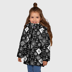 Куртка зимняя для девочки Черно-белый морской плед, цвет: 3D-светло-серый — фото 2