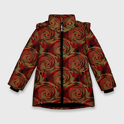 Куртка зимняя для девочки Красно-оливковый ретро, цвет: 3D-черный