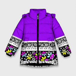 Зимняя куртка для девочки Яркий фиолетовый цветочный