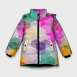 Куртка зимняя для девочки Абстрактный разноцветный узор, цвет: 3D-черный