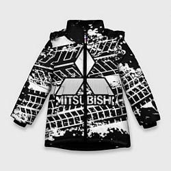Куртка зимняя для девочки MITSUBISHI СЛЕДЫ ШИН, цвет: 3D-черный