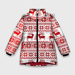 Куртка зимняя для девочки Зимний лес, цвет: 3D-красный