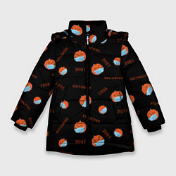 Куртка зимняя для девочки Halloween 2021 , тыква в маске и коронавирус на че, цвет: 3D-черный