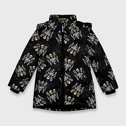 Куртка зимняя для девочки ПАТТЕРН СКЕЛЕТ HALLOWEEN PARTY, цвет: 3D-черный