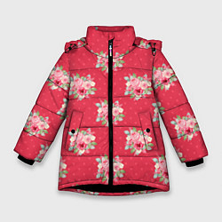 Куртка зимняя для девочки Красные цветы розы, цвет: 3D-черный