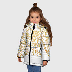 Куртка зимняя для девочки Золотые цветы на белом, цвет: 3D-светло-серый — фото 2