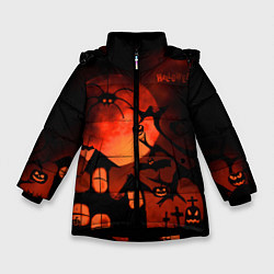 Куртка зимняя для девочки Красная луна на Хэллоуин, цвет: 3D-черный