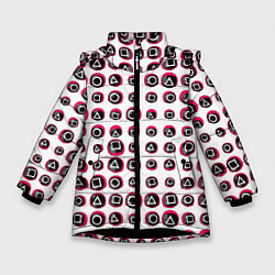 Зимняя куртка для девочки Игра в кальмара: Паттерн масок