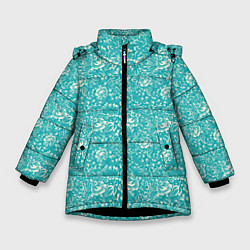 Куртка зимняя для девочки Хохломские узоры Бирюза, цвет: 3D-черный