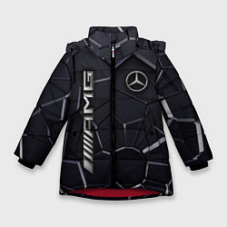Куртка зимняя для девочки Mercedes AMG 3D плиты, цвет: 3D-красный