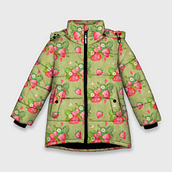Куртка зимняя для девочки Клубничка паттерн, цвет: 3D-черный