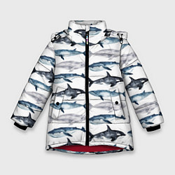 Куртка зимняя для девочки Принт с китами, цвет: 3D-красный