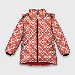 Куртка зимняя для девочки Славянская Обережная Вышивка, цвет: 3D-красный