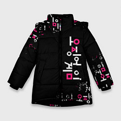 Куртка зимняя для девочки Игра в кальмара: Вертикальное лого, цвет: 3D-черный