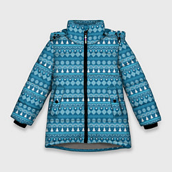 Зимняя куртка для девочки Новогодний узор сине-белого цвета