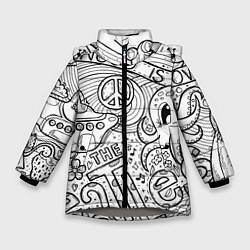 Куртка зимняя для девочки All you need is The Beatles Раскраска, цвет: 3D-светло-серый