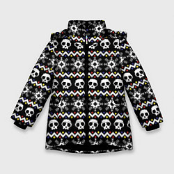 Куртка зимняя для девочки Свитер с черепами, цвет: 3D-черный