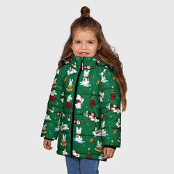 Куртка зимняя для девочки Новогодний паттерн с зайчиками, цвет: 3D-светло-серый — фото 2