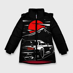Куртка зимняя для девочки MAZDA RX 7 Мазда при свете красной луны, цвет: 3D-красный