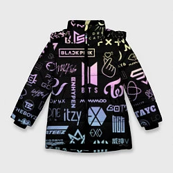 Куртка зимняя для девочки K-pop лого исполнителей, цвет: 3D-черный
