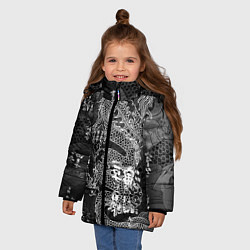 Куртка зимняя для девочки Dragon Fire Иероглифы Японский Дракон цвета 3D-черный — фото 2