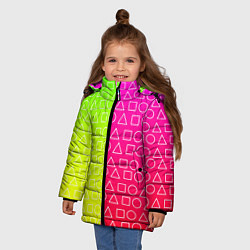 Куртка зимняя для девочки Игра в кальмара розовыйжелтый, цвет: 3D-черный — фото 2
