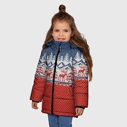 Куртка зимняя для девочки ВЯЗАНЫЙ УЗОР С ОЛЕНЯМИ, цвет: 3D-светло-серый — фото 2
