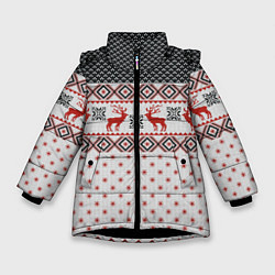 Куртка зимняя для девочки НОВОГОДНИЙ УЗОР, цвет: 3D-черный