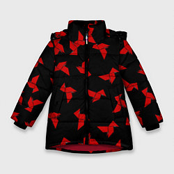 Куртка зимняя для девочки БУМАЖНЫЙ ДОМ ПАТТЕРН ОРИГАМИ ПРОФЕССОР, цвет: 3D-красный