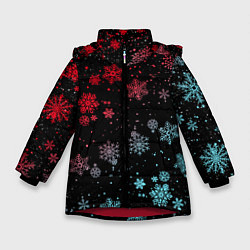 Куртка зимняя для девочки НЕОНОВЫЕ СНЕЖИНКИ, НОВЫЙ ГОД 2022, цвет: 3D-красный