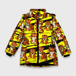 Куртка зимняя для девочки Няшные Тигрята, цвет: 3D-черный
