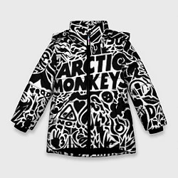 Куртка зимняя для девочки Arctic monkeys Pattern, цвет: 3D-черный