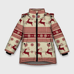 Куртка зимняя для девочки Вязанный узор с оленями, цвет: 3D-светло-серый