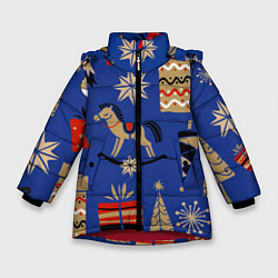 Куртка зимняя для девочки Новогодний узор, цвет: 3D-красный