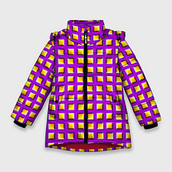 Куртка зимняя для девочки Фиолетовый Фон с Желтыми Квадратами Иллюзия Движен, цвет: 3D-красный